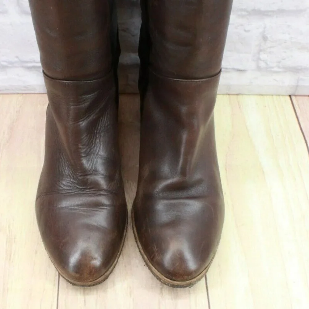 Roberto Del Carlo Brown Leather Pull On Knee High Heeled Boots Size 8.5 - Picture 5 of 10